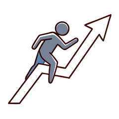 An abstract figure strides purposefully up a rising arrow, symbolizing upward mobility, ambition, and the journey towards success. 