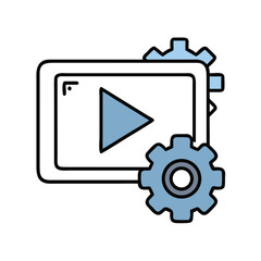A modern digital video player with playback function and mechanical gear.