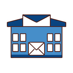 A simplified illustration depicts a post office, featuring a prominent envelope symbol, symbolizing a hub for communication and the delivery of messages.
