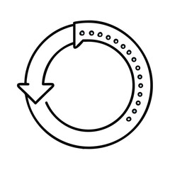 A continuous cyclical arrow symbol of movement, in a minimalist black and white design. Illustrating concepts of process and iteration.
