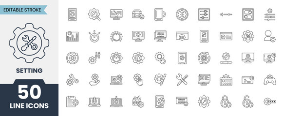 Settings line icon set. Editable stroke. Vector illustration