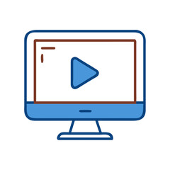 A modern computer monitor showcases an embedded video player icon, in a simple and minimalist illustration style. The scene captures the essence of modern technology, connectivity.