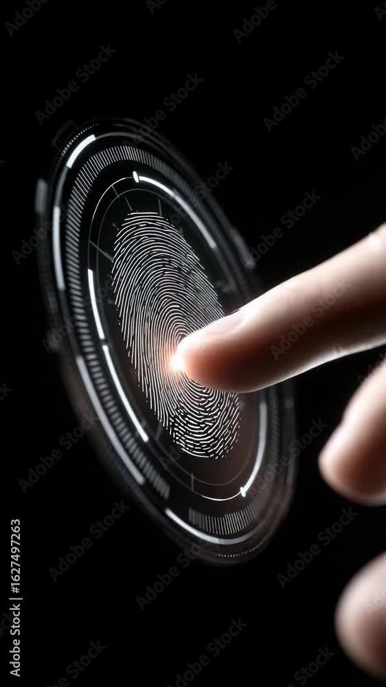 Poster fingerprint scanner biometric security digital identification technology with glowing interface for 
