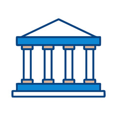 A symmetrical architectural illustration with blue columns, evoking a sense of formality and stability. Featuring a flat design, conveying simplicity.