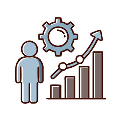 An icon depicts the individual's process with gears and the growth bar, symbolizing progress and achievement within the business context.