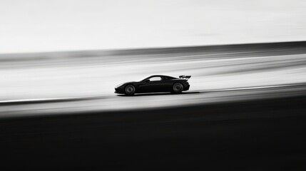 Car driving fast on racetrack during sunny daytime