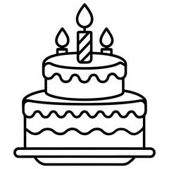 Minimalist Birthday Cake Line Art Vector Outline Style Celebration Illustration
