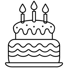 Minimalist Birthday Cake Line Art Vector Outline Style Celebration Illustration