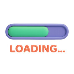 Fototapeta premium 3D loading progress bar icon with green indicator and loading text in orange letters isolated on transparent background