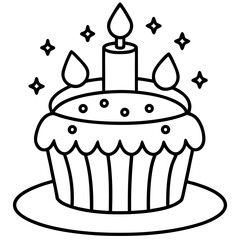 Minimalist Birthday Cake Line Art Vector Outline Style Celebration Illustration