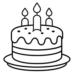 Minimalist Birthday Cake Line Art Vector Outline Style Celebration Illustration