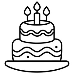 Minimalist Birthday Cake Line Art Vector Outline Style Celebration Illustration