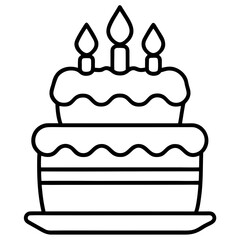 Minimalist Birthday Cake Line Art Vector Outline Style Celebration Illustration