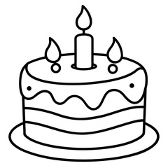 Minimalist Birthday Cake Line Art Vector Outline Style Celebration Illustration