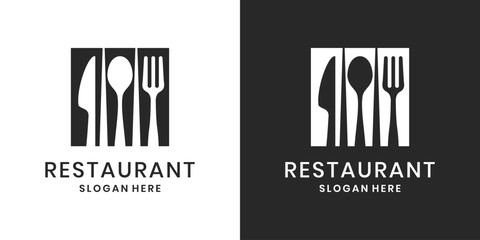 Modern minimalist restaurant logo with knife, spoon and fork