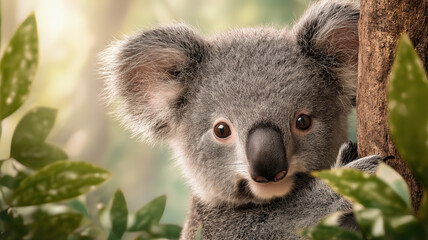 Obraz premium Cute Koala Resting on a Tree During Daylight Generative AI