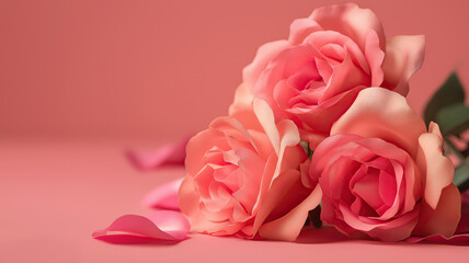 Fototapeta premium Roses on Soft Pink Abstract Background AI Art