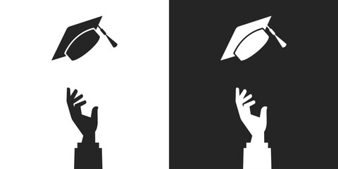Hand throwing graduation cap hat icon vector illustration design