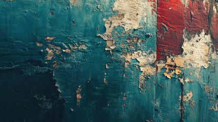 Rustic wooden surface with peeling paint in various colors