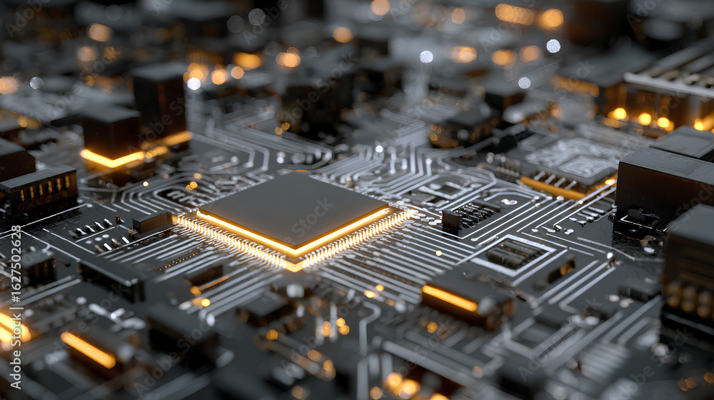 Poster ai concept artificial intelligence technology circuit motherboard chip computer design machine deep 