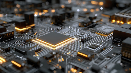 AI concept Artificial Intelligence technology circuit motherboard chip computer design machine deep learning data network analysis futuristic. 3d rendering. Stock Illustration