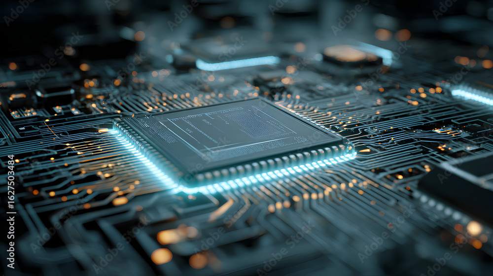 Poster ai concept artificial intelligence technology circuit motherboard chip computer design machine deep 