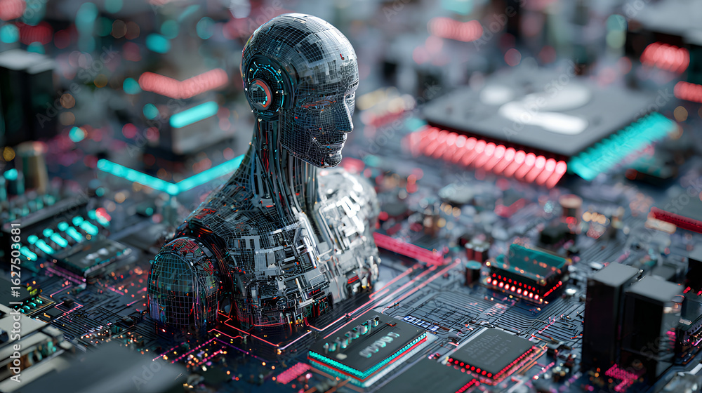 Poster ai concept artificial intelligence technology circuit motherboard chip computer design machine deep 