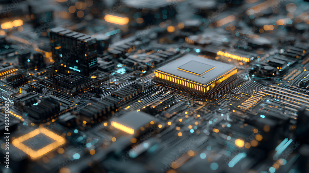 Poster ai concept artificial intelligence technology circuit motherboard chip computer design machine deep 