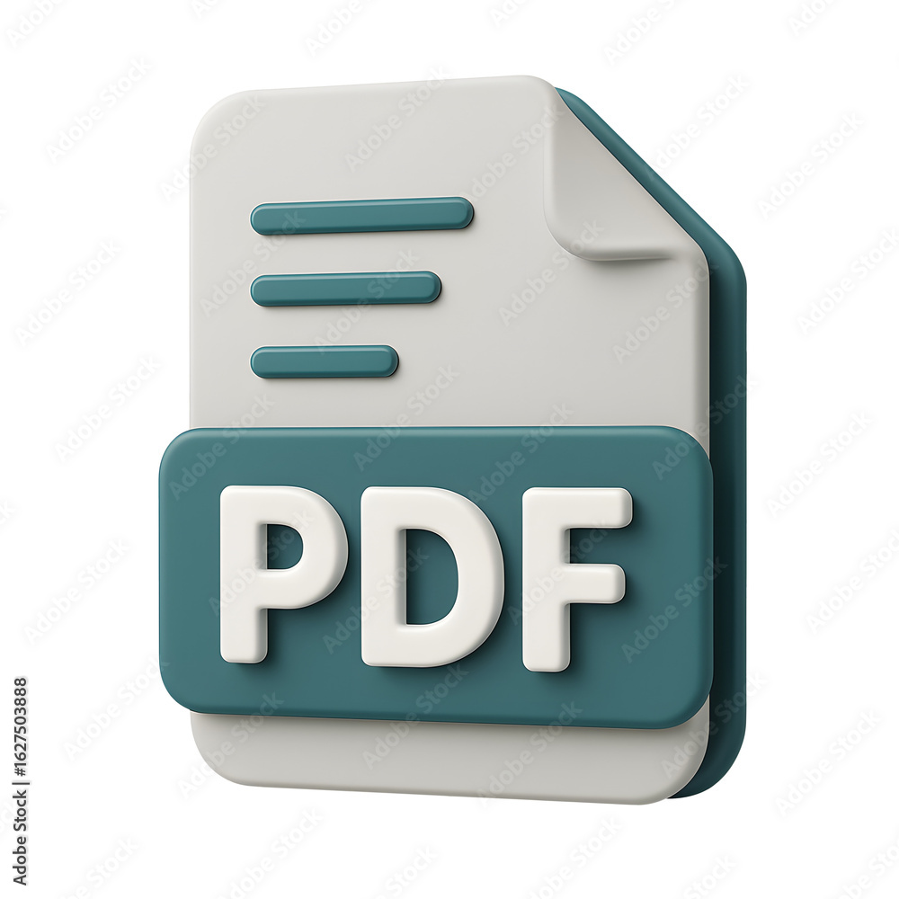 Poster 3d pdf file document with text lines icon isolated on transparent background