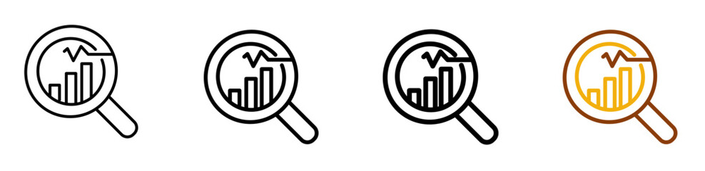 Data analytics icon set in clean outline style for business intelligence dashboards, SaaS platforms, and reporting UI, featuring multistyle stroke and full color variation set
