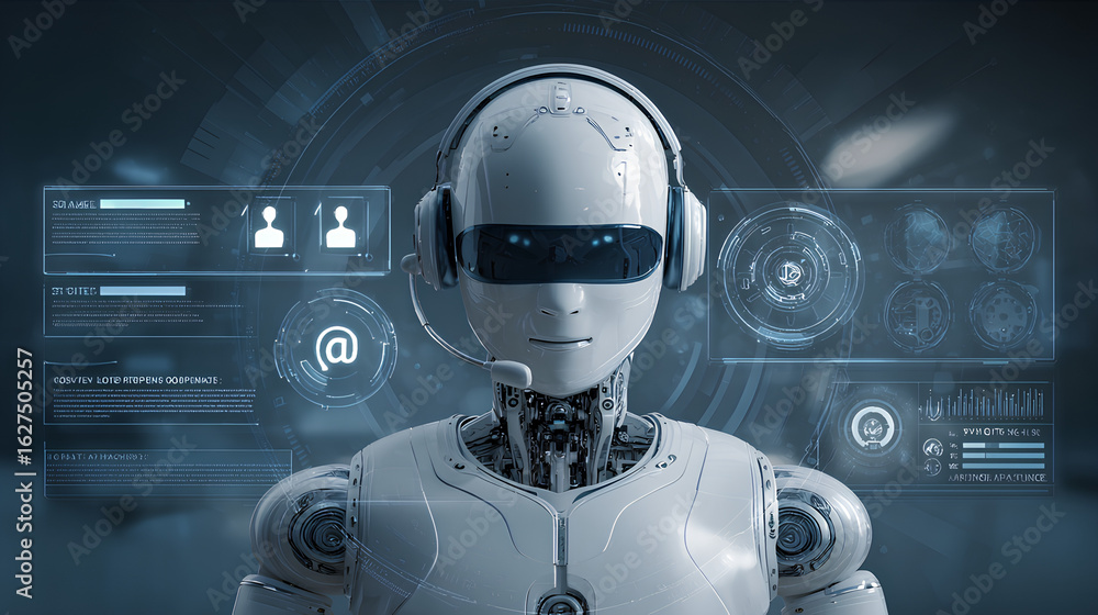 Poster ai machine learning chatbot technology assisting users with automated virtual communication. futuris