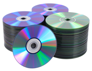  Tower of Iridescent CDs Stacked Vertically with Light Reflections, Modern Nostalgic Aesthetic, Isolated PNG