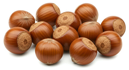 Closeup of Fresh Hazelnuts on White Background Healthy Nut Snack Natural Ingredient for Cooking or Baking