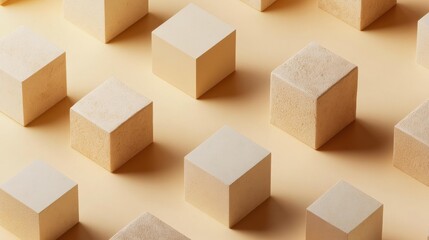Numerous beige cubes arranged in a calm, minimalist pattern