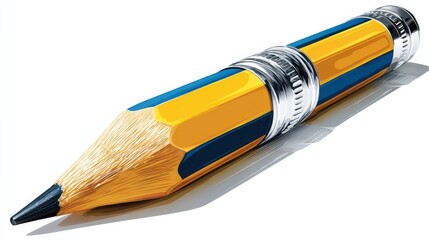 Illustration of Striped Yellow and Blue Pencil with Metal Band
