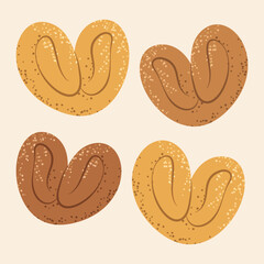 Freshly baked palmiers, perfect for bakery menus, sweet treats, or dessert designs.