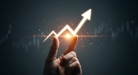 Hand Pointing to a Rising Graph Indicating Growth and Financial Success in a Dark Business Environment