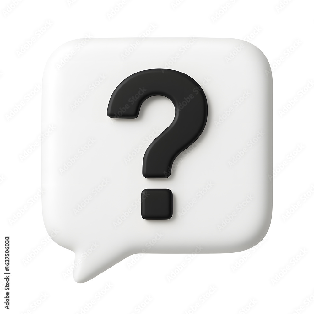 Poster 3d question mark icon with black symbol inside white speech bubble, isolated on transparent backgrou