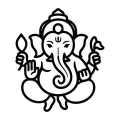 lord ganesha line art drawing, god ganesh picture, god ganesh vector image	