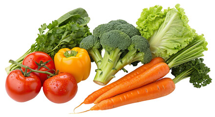 Fresh organic vegetables including tomatoes carrots broccoli lettuce and peppers for healthy eating