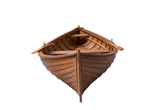 Wooden boat isolated on black background for nautical and maritime themed design projects