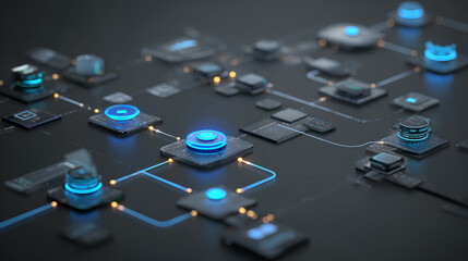 AI workflow automation artificial intelligence software interface nodes triggers data tool dashboard coding icon flow process technology 3d rendering. Stock Illustration