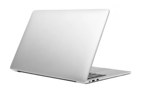 Silver laptop computer open isolated on transparent background