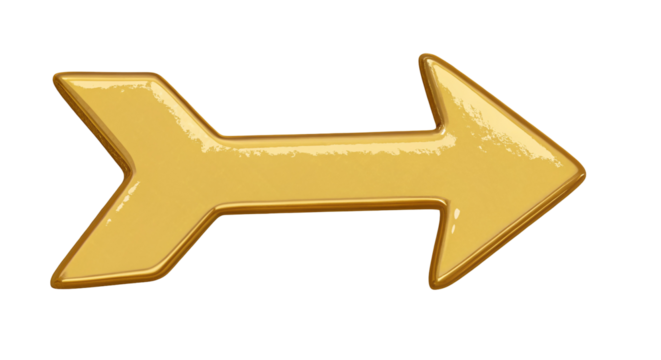 Gold arrow indicator direction sign shiny symbol pointing right navigation guide wayfinding design