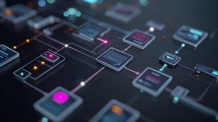 AI workflow automation artificial intelligence software interface nodes triggers data tool dashboard coding icon flow process technology 3d rendering. Stock Illustration