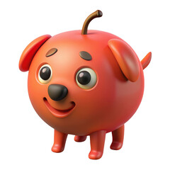 3d cartoon apple dog character isolated on transparent background