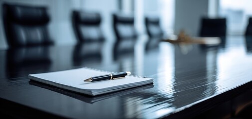 The elegant meeting room with a pen and notebook on the polished table