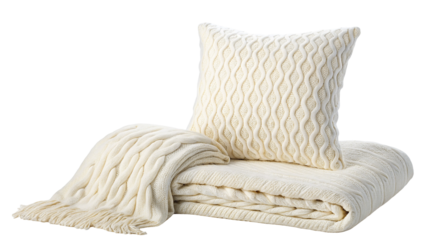 Cozy cable knit pillow and blanket set for stylish home decor and comfortable living space design