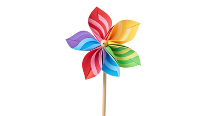 Colorful paper pinwheel on a wooden stick isolated against a dark background for decoration fun