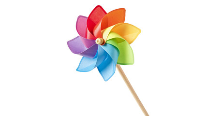 Colorful rainbow pinwheel spinning in the wind against a black background summertime decoration item